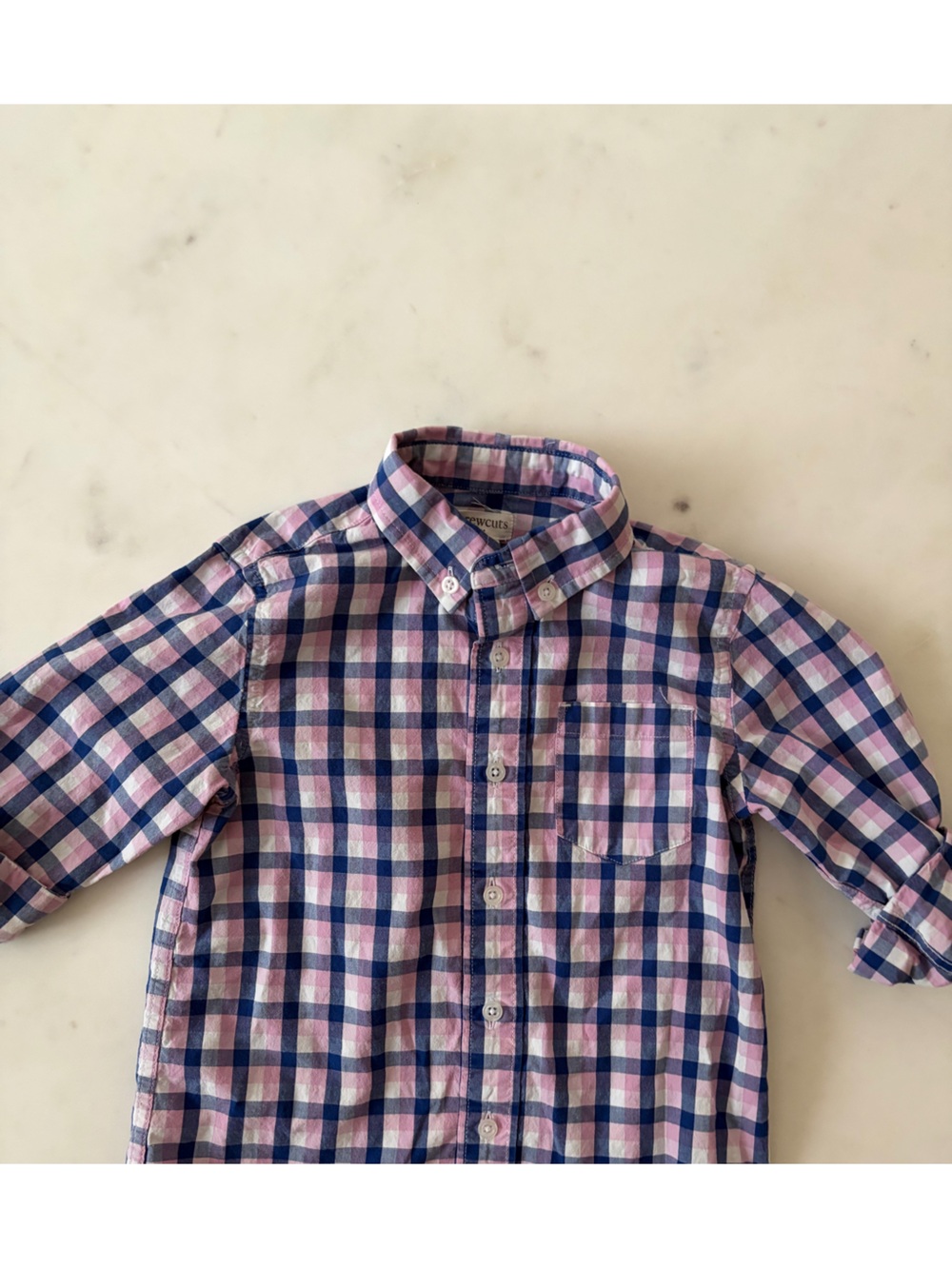 Crewcuts Pink and Navy Gingham Button-Down Long Sleeve Shirt